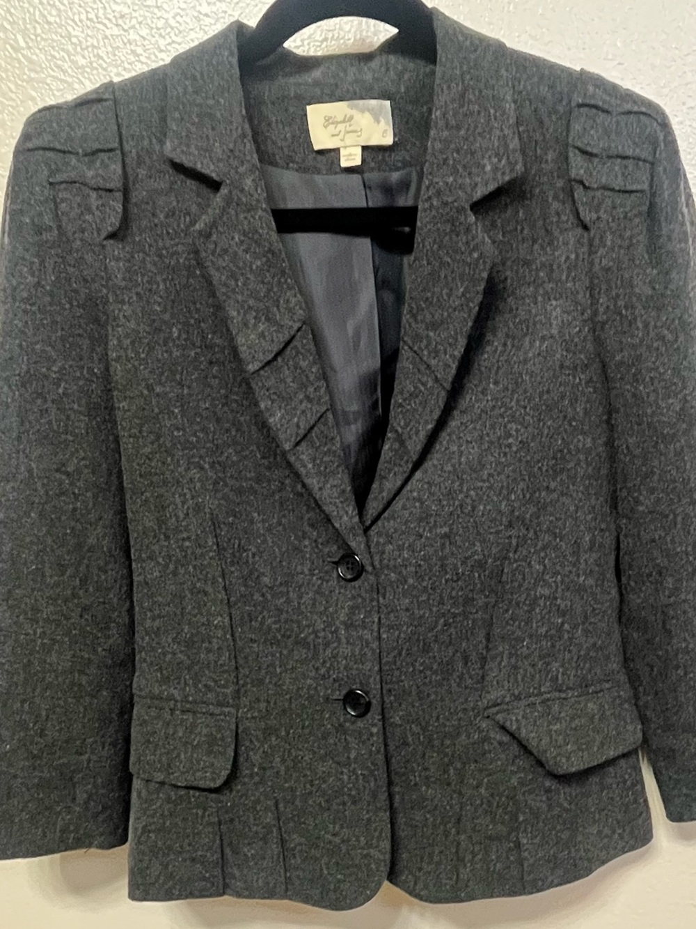 Elizabeth and James Charcoal Gray Ruched Wool Viscose Blazer